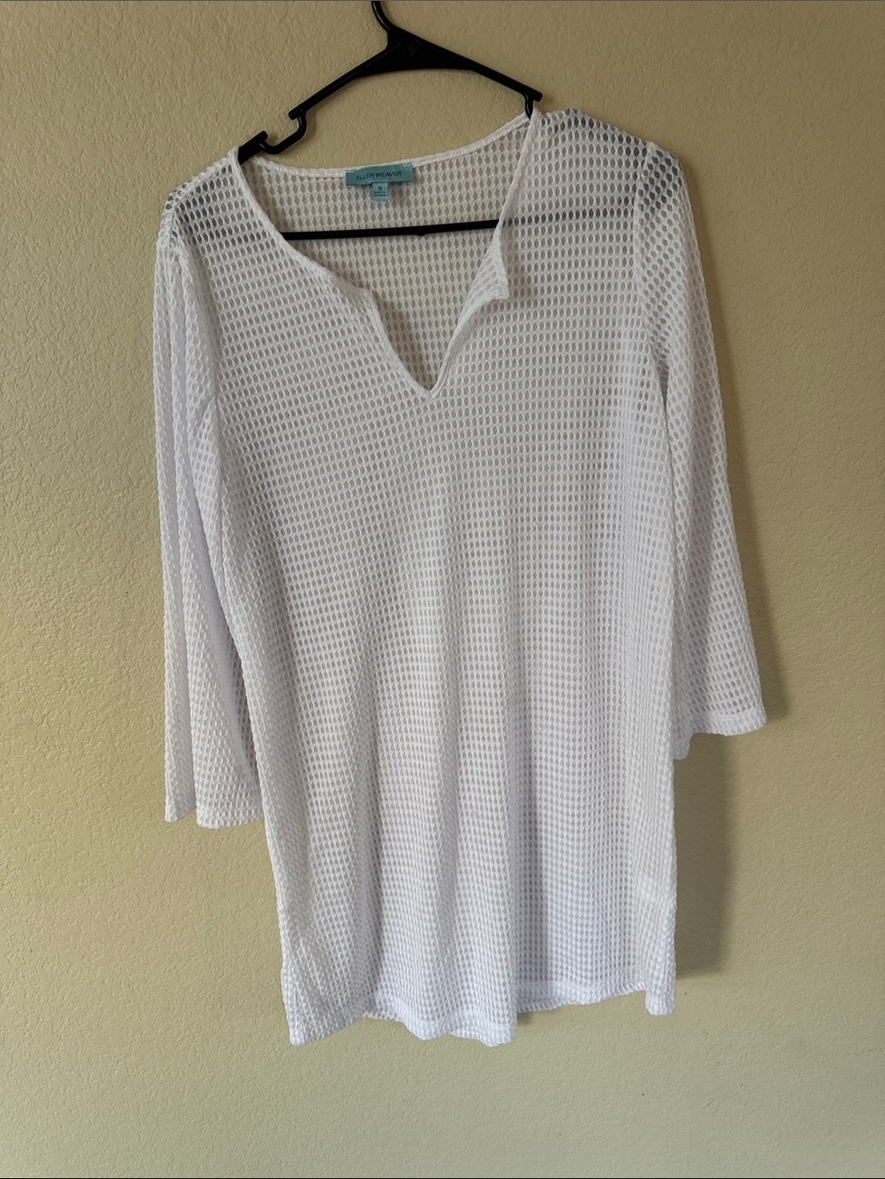 Ellen Weaver White Mesh V-Neck Cover-Up